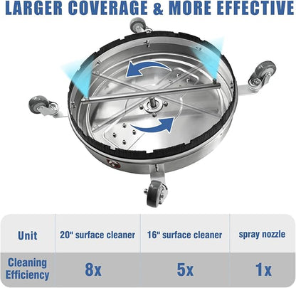 janz 20" Pressure Washer Surface Cleaner with 4 Wheels,Dual Handle,Stainless Steel Housing, 4 Replacement Nozzles and 2 Hose Adapters,Ideal for Driveways, Sidewalks,Patios,Decks Cleaning
