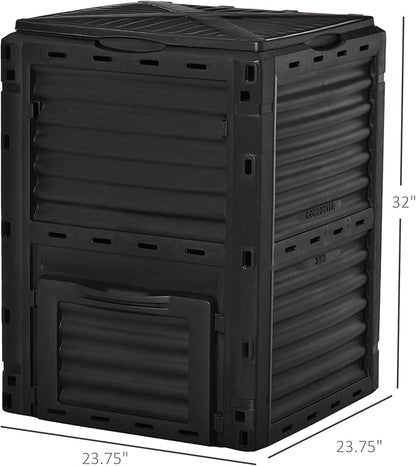 Compost Bin Outdoor 80 Gallon Garden Composter, with 48 Vents and Sliding Doors, Lightweight Outdoor Compost Box for Garden, Kitchen, and Yard Waste, Black