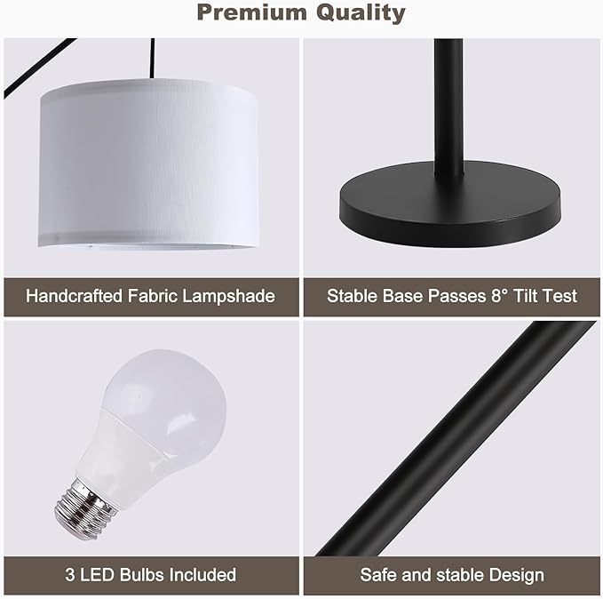 Floor lamp with Remote, 3 Light Arc Floor Lamps