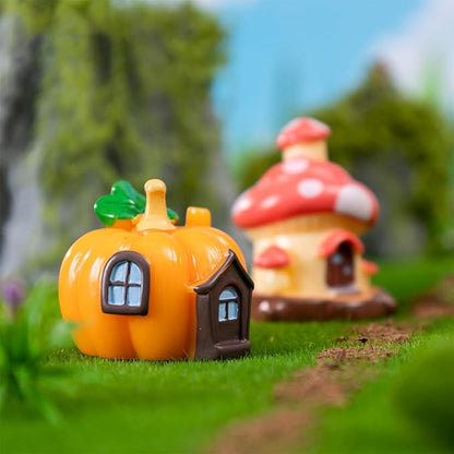 4 PCS Mini House Figurines, Miniature Village Hut Figurine, Fairy Garden Cottage Micro Landscape Ornaments Accessories for Bonsai, Succulent Planting, Flower Pots (4pcs)