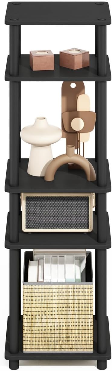 Furinno Turn-N-Tube Easy Assembly Stackable Standing Shelf, Americano/Black