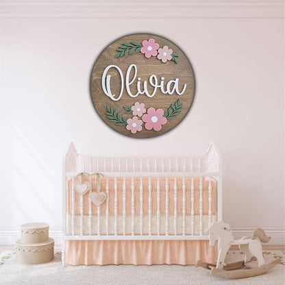 Personalized Wooden Name Sign - Custom Baby Name Signs for Nursery & Kids Room, Baby Announcement Sign, Wall Name Signs Personalized, Round Wooden Letters for Nursery Decor (Design 2)