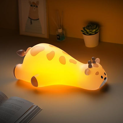 Cute Giraffe Night Light for Kids，3-Level Dimmable Nursery Nightlight, Silicone Squishy Light Up , Rechargeable Touch Control Nursery Bedside Light, Christmas Gift for Baby Toddler grandkids Room