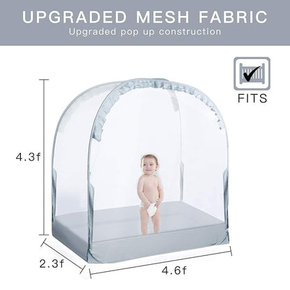 Crib Tent, Crib Net to Keep Baby in, Breathable Pop Up Crib Tent Canopy Keep Baby from Climbing Out (55.2" L x 27.6" W x 51.6" H)