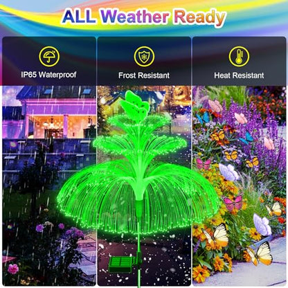 Solar Garden Lights 3 Pack New Upgraded Solar Lights Outdoor Waterproof 3 Layers 7 Color Changing Jellyfish Butterfly Decorations for Garden Yard Gifts for Women (3 Count)