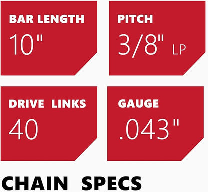 KAKEI 10 Inch Chainsaw Chain 3/8" LP Pitch .043" Gauge 40 Drive Links, Fits Milwaukee M18 FUEL Pole Saw, Ryobi P546, Worx WG322, LCS1020, CMCCS610D1 - R40 (3 Chains) - Semi Chisel