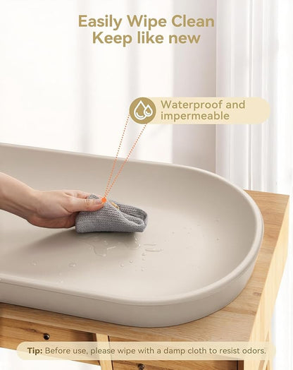 COMOMY Baby Changing Pad for Dresser - Wipeable Changing Pad with Restraining Belt, Waterproof, Soft, Lightweight and Portable, Easy to Clean for On The Go Diaper Change, Oatmeal-Colored