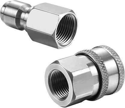 Hotop 4 Sets NPT 3/8 Inch Stainless Steel Male and Female Quick Connector Kit Pressure Washer Adapters Hose Quick Connector (Internal Thread)