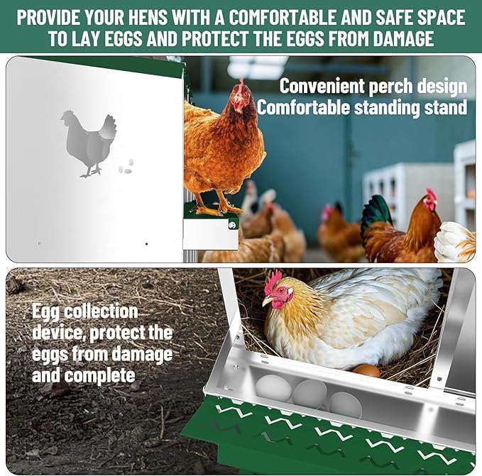 Chicken Nest Box, 6-Compartment Egg-Laying Box, Metal Hen House, Convenient for Collecting Eggs - Ventilated Poultry House Equipment - Suitable for Hens, Ducks Green,with Stand