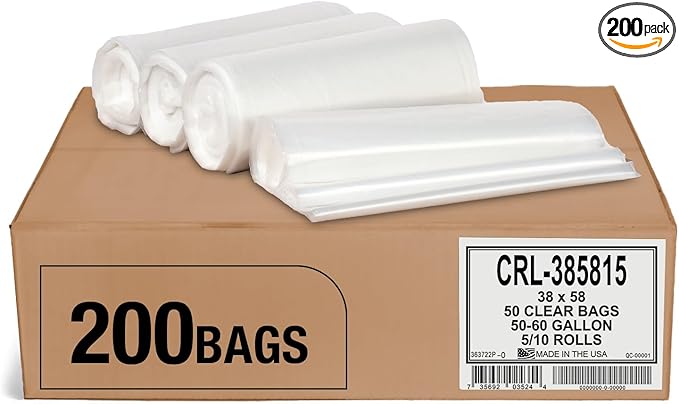 Aluf Plastics 55-60 Gallon 1.5 MIL Clear Garbage Bags - 38" x 58" - Pack of 200 - For Contractor, Industrial, Healthcare, & Municipal
