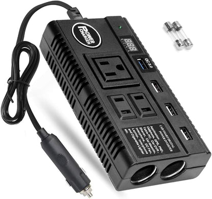 Car Power Inverter 120W 12V 24V DC to 110V AC 4 USB Ports Car Charger Adapter with 3 AC Outlets Dual Cigarette Lighter, Digital LED Display Quick Charging 3.0 for Phones Tablets PC Laptops (120W)