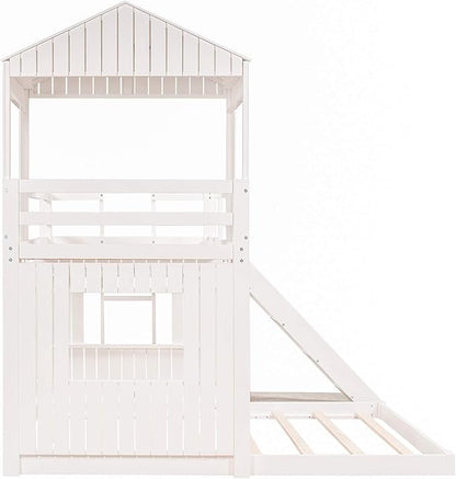 MERITLINE House Bed Bunk Beds with Slide Twin Over Full Size Bunk Bed Frame with Slide,Wooden Playhouse - Design Slide Bunk Beds Twin Over Full Bunk for Boys and Girls