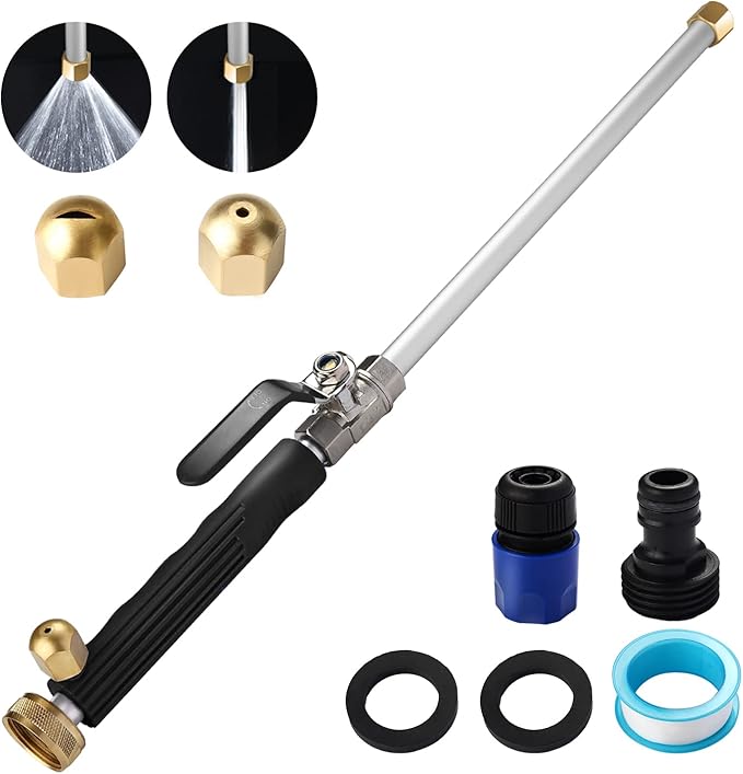 Upgraded Jet Nozzle for Garden Hose Power Washer Wand Hydro Jet High Pressure Washer Tools with 2 Different Nozzles and Hose Quick Connectors