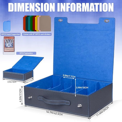 5-Row 3900+ Trading Card Storage Box for MTG, Card Deck Box with Snap-fit Design, 5 Card Sleeves, 10 Stoppers, 80 Dividers and 1 Dice Tray (Black-Blue)