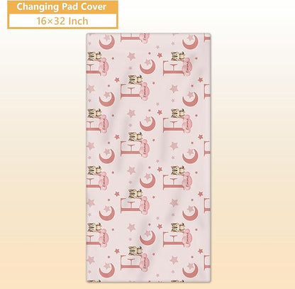 Personalized Crib Bedding Set, 5 Pcs Custom Nursery Bedding Sets with Name, Infant Bedding Set for Baby Girls Boys, Pink Fox Double Layer Baby Crib Set, Toddlers Babies Kids Customized Gifts