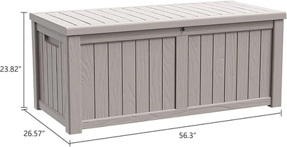 Modern-Depo 120 Gallon PP Deck Box Waterproof Outdoor Storage Box with Lockable Lid, Bench Organization Container for Patio Furniture Cushions, Garden Tools, Pool Supplies, Gray