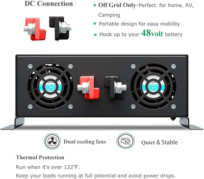 WZRELB 2000W 48V 120V Pure Sine Wave Power Inverter with 2 AC Outlets,Car Inverter
