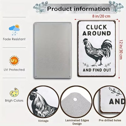 Funny Chicken Gifts Chicken Cluck Around and Find Out Tin Sign for Home Farm Chicken Coop Farmhouse Kitchen Garden Decor 8 X 12 Inch (3020)