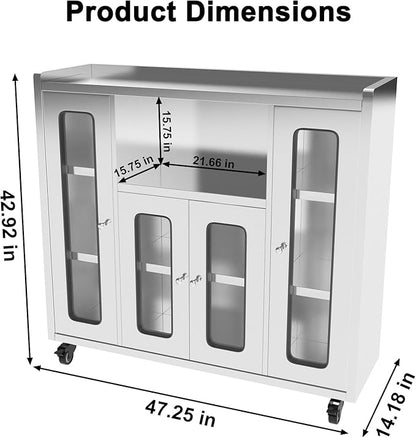 ZZV Stainless Steel Storage Cabinet, Rolling Kitchen Cabinet with Wheels, Heavy Duty Floor Cabinet for Kitchen, Garage, Restaurant, Outdoor, No Assembly Required, D14.18 x W47.25 x H42.92