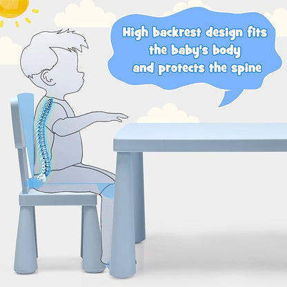 HONEY JOY Kids Table and Chair Set, Plastic Children Activity Table and 2 Chairs for Art Craft, Easy-Clean Tabletop, 3-Piece Toddler Furniture Set for Daycare Playroom, Gift for Boys Girls(Blue)