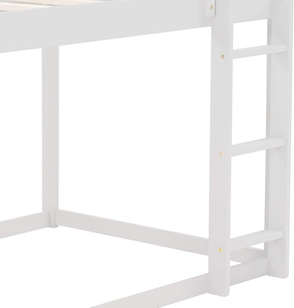 MERITLINE House Shaped Bunk Bed Twin Over Twin Size Wood Bunk Bed Frame Low Bunk Beds for Kids and Toddlers, Twin Size,White