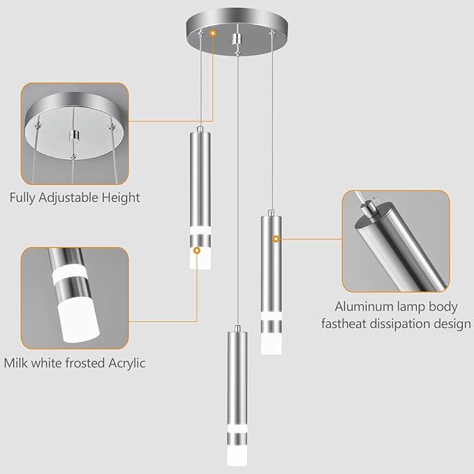 Modern Pendant Light Kitchen Fixture Dimmable LED Chrome Mini Pendant Lighting