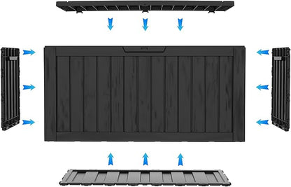 75 Gallon Deck Box, Resin Outdoor Indoor Waterproof Storage Box, Lockable Storage Box With Handle for Patio Furniture - Garden Tools - Swimming Pool Tools UV-Resistant, Black