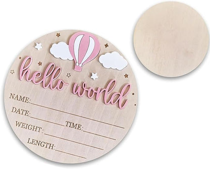 Wood Baby Birth Keepsakes Plaques Hello Worlds Welcome Sign Customizable Nursery Wall Decors for Newborns