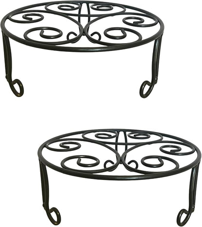 2 Pack 13in Diameter Metal Plant Stand for Indoor Outdoor Large Plants Flower Pot Heavy Duty Flower Pot Stand Holder,Rustproof Iron Round Plant Shelf for Planter Outdoor Plant Stand for Patio & Garden Décor (2 Pack 13 Diameter 5 inches Tall Black)