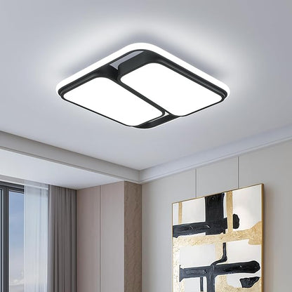 Modern LED Ceiling Light Fixture, 60W 6000K Black Square Flush Mount Ceiling