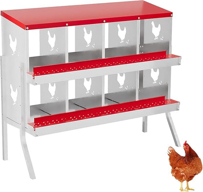 Chicken Nest Box, 8-Compartment Egg-Laying Box, Metal Hen House, Convenient for Collecting Eggs - Ventilated Poultry House Equipment - Suitable for Hens, Ducks Red, Without Stand