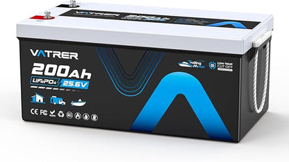 25.6V/24V 200AH Lithium LiFePO4 Battery, Max. Load Power 5120W, Built-in 200A BMS, Deep Cycle Rechargeable Battery for Trolling Motor, Boat, RV, Off-Grid, Solar Energy, Home Energy Storage, etc.