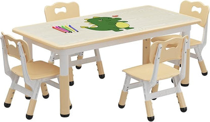 Kids Table and 4 Chairs Set, Height Adjustable Toddler Table and Chair Set for Ages 2-10, Graffiti Desktop, Non-Slip Legs, Arts & Crafts Table, Children Activity Table for Daycare Classroom Home