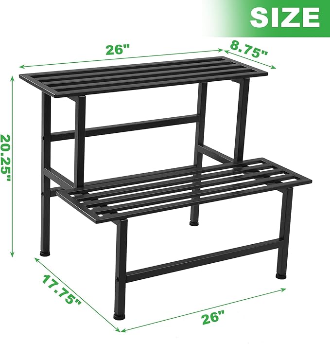 Metal Plant Stand Outdoor Plant Shelf Indoor,2 Tier Heavy Duty Ladder Plant Stands for Multiple Plants,26" L x 20.25" H x 17.75" W,Black