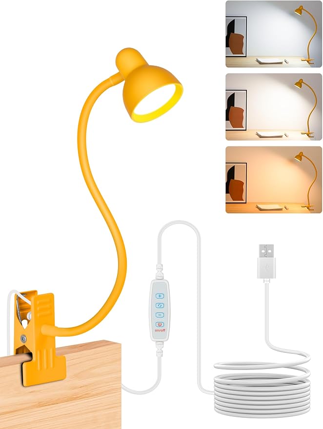 Clip on Reading Light for Bed 3 Color Modes, 10 Brightness Dimmable, Flexible