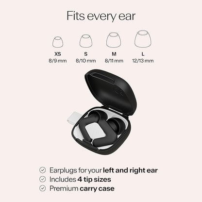 Alpine Silence Earplugs for Sleep, Focus & Travel - V-Shape Snug Fit & Soft Oval Tips – 4 Sizes XS/S/M/L - Comfortable, Reusable Hearing Protection - 22dB – Black