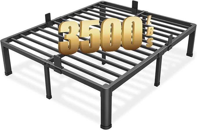 FUIOBYVV Full Size Bed Frame with Round Corner Edge Legs 16 inch Heavy Duty Support 3500 lbs Metal Platform Bed Frame Full No Box Spring Needed/Non-Slip/Steel Slat Support/Noise Free
