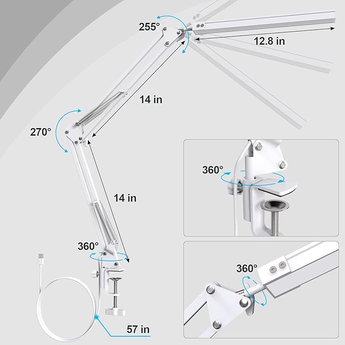 LED Desk Lamp for Home Office, Clamp-On