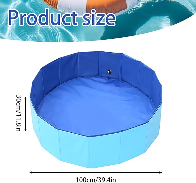 Upgraded Large Duck Pool with Drain Plug, 39 x 12 Inch Extra Tough PVC Ducks Swimming Pool for Pet, Dogs, Cats, Blue Hard Plastic Portable Foldable Pond for Indoor Outdoor Use