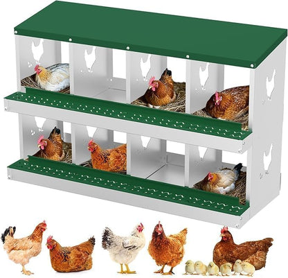 Chicken Nest Box, 8-Compartment Egg-Laying Box, Metal Hen House, Convenient for Collecting Eggs - Ventilated Poultry House Equipment - Suitable for Hens, Ducks Green, Without Stand