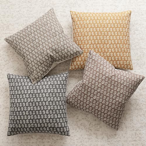 Decorative Floral Print Throw Pillow Covers 20×20 Golden Orange (2 Count)
