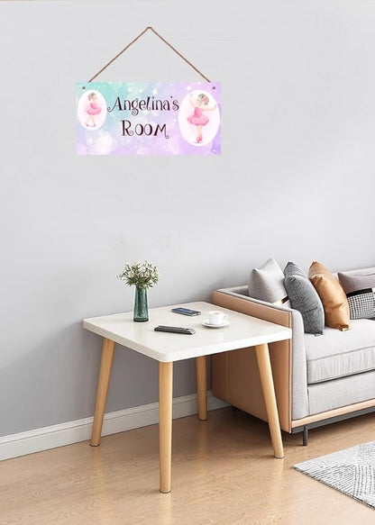 Personalized Cute Dancing Girl Sign, Ballet Girls Signs Kids Room Custom Name Door Wall Decor, Floral Nursery Art Plate For Boys Room Girls Bedroom Little Man Cave