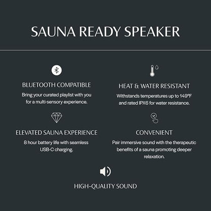 Almost Heaven Bluetooth Sauna Speaker, Portable Waterproof Speakers with Heat Resistance, Designed for Wet & Dry Saunas, Wireless Bluetooth Speaker with USBC Charging, Made for Indoor & Outdoor Saunas