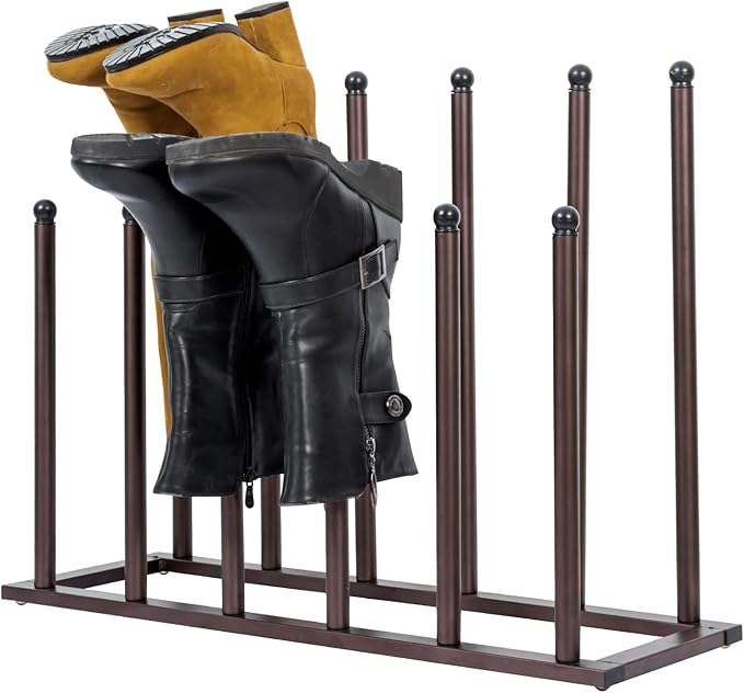 MyGift Bronze Tone Metal Freestanding Boot Rack, Shoe Rack for Mens Womens Cowboy Boots, Boot Organizer Stand for Closet, Entryway, Mudroom, or Garage, Holds up to 6 Pairs of Tall Boots
