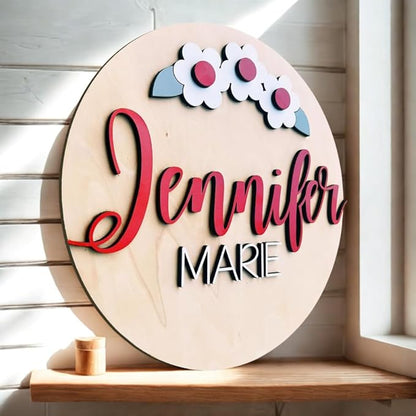 Personalized Wooden Name Sign - Custom Baby Name Signs for Nursery & Kids Room Decor - Baby Announcement Sign - Name Wall Art - Wooden Letters for Wall - Custom Round Nursery Name Sign (Design 5)