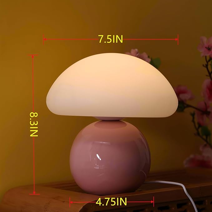 Mushroom Lamp Table Lamp for Bedroom, 3 Color Dimmable Bedside Small Lamps for