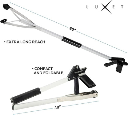 Luxet Reacher Grabber Tool X-Long 80" Aluminum Suction Cup Jaw, Foldable Lightweight Reacher Grabber Pickup Tool, Gripper Grabbers for Elderly Grab it Reaching Tool Trash Picker Grabber (Black)