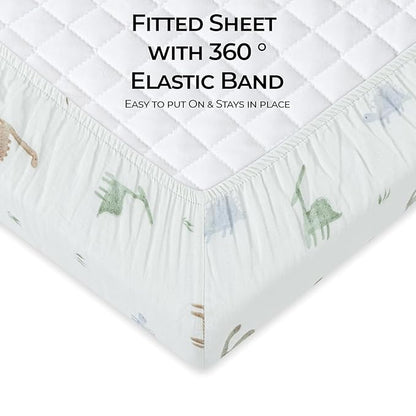Dreamology Mini Cotton Crib Sheets,Boys,Girls,Super Soft & Breathable 1-Pack | 100% Cotton Muslin Crib Sheets Fitted for Mini Cribs, Pack and Play Sheets, 24x38 Mini Crib Sheet | Dino