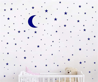 Moon and Stars Wall Decal Vinyl Sticker for Kids Boy Girls Baby Room Decoration Good Night Nursery Wall Decor Home House Bedroom Design YMX16 (Blue)