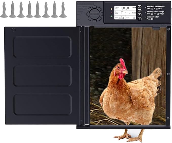 Automatic Chicken Coop Door Solar Powered with Timer,Solar Timer Chicken House Door,LCD Display Chicken Door with Light Sensor,4 Modes,Abnormal Alarm